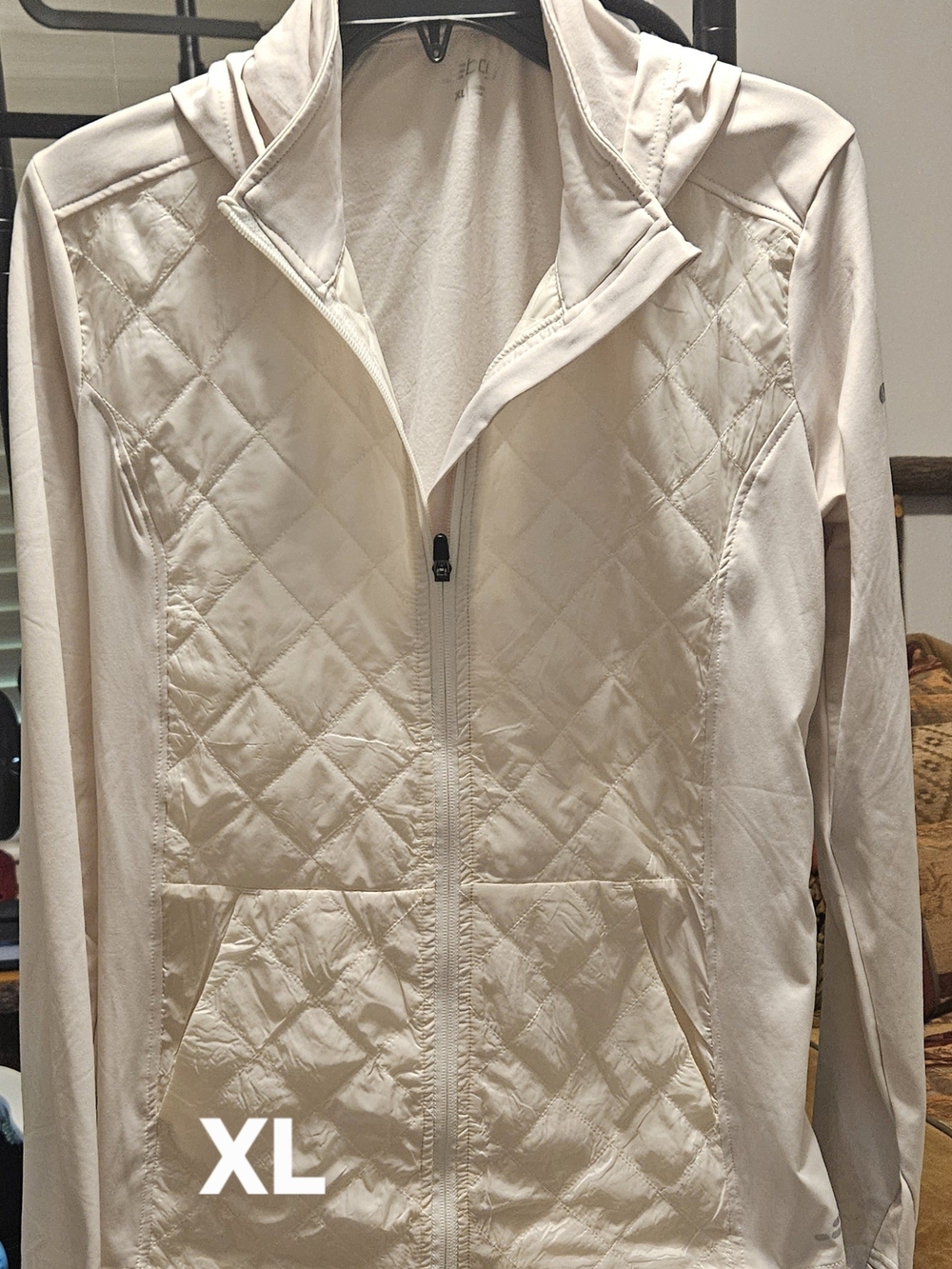 Light Cream Quilted Hooded Jacket - Women